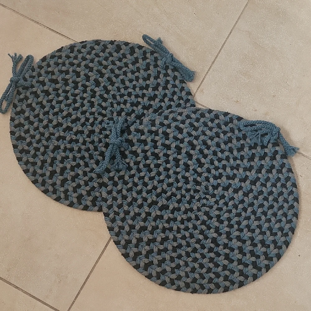 Handmade Braided Oval Seat Cushions in Blue and Gray, Like New, 15